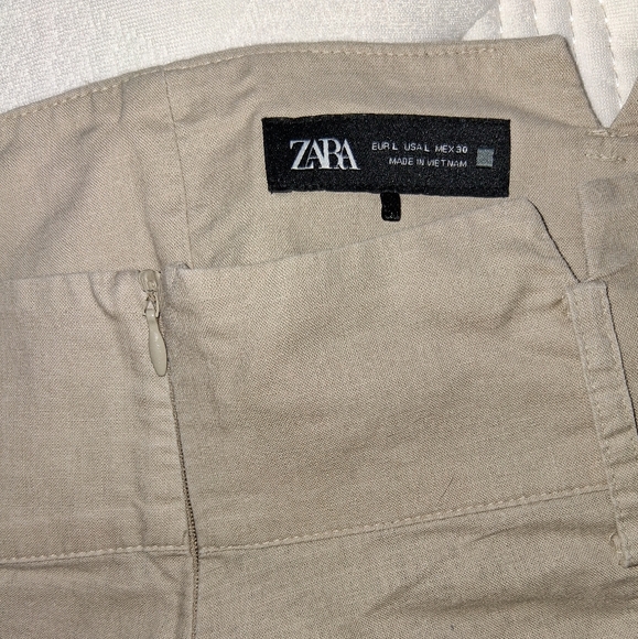 Zara A-Line Pleated Khaki Linen Skirt - Picture 5 of 6